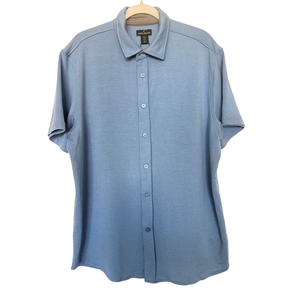 Daniel Hechter Paris XL Blue Short Sleeve Button Down Jersey Modal Blend Shirt